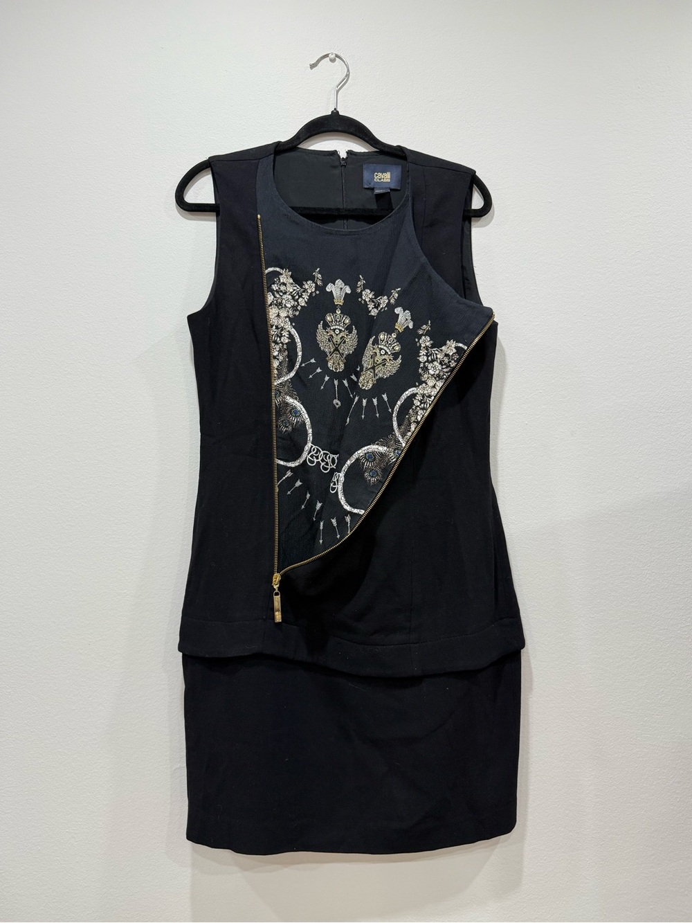 Black Sleeveless Dress with Gold Embellished Panel